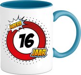 16 Jaar Verkeersbord Mok met tekst | Grappig Verjaardag Beker Cadeau | Bedrukte Koffie en Thee Mokken | Zwart | 330 ML