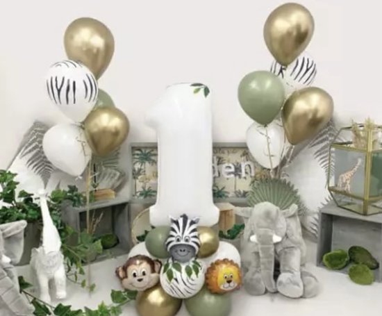 1 jaar dierenballonnen  - jungle - feest - 1 jaar- jungle - dieren - groen - thema