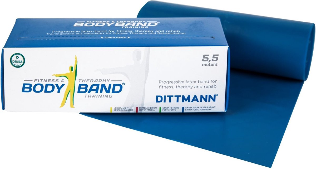 Fitness elastiek 5,5 meter - Extra zware weerstand - Blauw - Body-Band