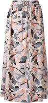 Dames A-lijn rok elastische tailleband vastzittende ceintuur gouden gesp - oranje print - lang | Maat S-XL