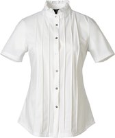 Dames blouse korte mouwen travelstof ruffle kraag wit | Maat S