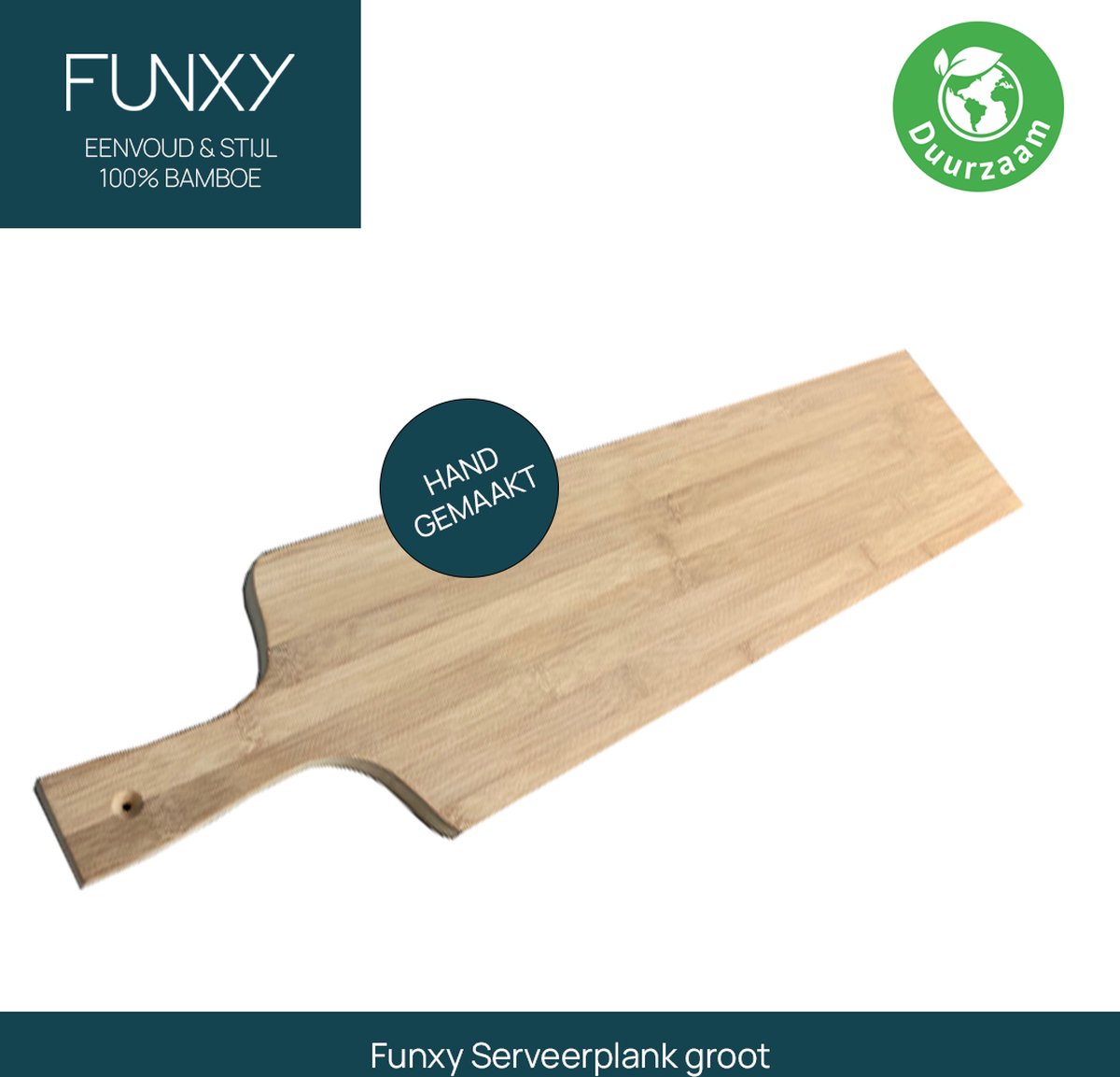 FUNXY- borrelplank groot - handgemaakt - bamboe - hout - serveerplank - borrelen - keuken