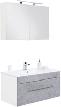 Wastafelset badkamermeubel spiegelkast en keramische wasbak betonkleurig, B x H x D ca. 100 x 195 x 47,5cm