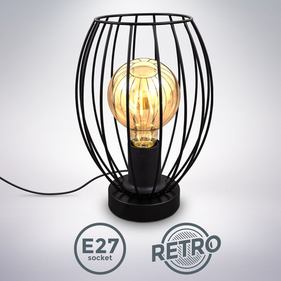 B.K.Licht - Tafellamp - zwart - retro - E27 fitting