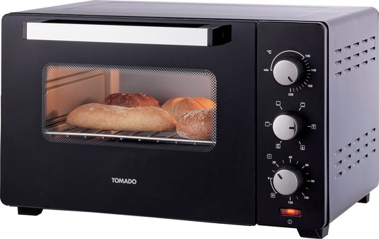 Tomado TEO3000B - Vrijstaande oven - 30 Liter - 1600 Watt - Hetelucht - 3 insteekniveau's - Zwart