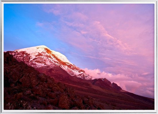 Poster Met Metaal Zilveren Lijst - Chimborazo Vulkaan Poster