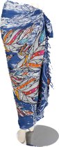 Om Namaste Sarong Pareo Saunadoek Wikkeljurk - 435 - Rainbow Feathers - Blauw