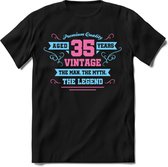 35 Jaar Legend - Feest kado T-Shirt Heren / Dames - Licht Blauw / Licht Roze - Perfect Verjaardag Cadeau Shirt - grappige Spreuken, Zinnen en Teksten. Maat 3XL