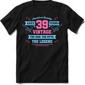 39 Jaar Legend - Feest kado T-Shirt Heren / Dames - Licht Blauw / Licht Roze - Perfect Verjaardag Cadeau Shirt - grappige Spreuken, Zinnen en Teksten. Maat XXL
