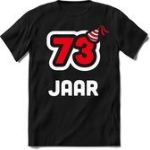 73 Jaar Feest kado T-Shirt Heren / Dames - Perfect Verjaardag Cadeau Shirt - Wit / Rood - Maat 7XL