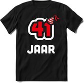 41 Jaar Feest kado T-Shirt Heren / Dames - Perfect Verjaardag Cadeau Shirt - Wit / Rood - Maat S