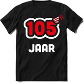 105 Jaar Feest kado T-Shirt Heren / Dames - Perfect Verjaardag Cadeau Shirt - Wit / Rood - Maat XL