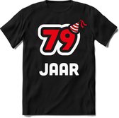 79 Jaar Feest kado T-Shirt Heren / Dames - Perfect Verjaardag Cadeau Shirt - Wit / Rood - Maat L