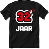 32 Jaar Feest kado T-Shirt Heren / Dames - Perfect Verjaardag Cadeau Shirt - Wit / Rood - Maat S