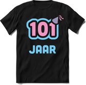 101 Jaar Feest kado T-Shirt Heren / Dames - Perfect Verjaardag Cadeau Shirt - Licht Blauw / Licht Roze - Maat M