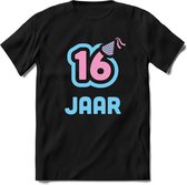 16 Jaar Feest kado T-Shirt Heren / Dames - Perfect Verjaardag Cadeau Shirt - Licht Blauw / Licht Roze - Maat XXL