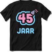 45 Jaar Feest kado T-Shirt Heren / Dames - Perfect Verjaardag Cadeau Shirt - Licht Blauw / Licht Roze - Maat S