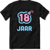 18 Jaar Feest kado T-Shirt Heren / Dames - Perfect Verjaardag Cadeau Shirt - Licht Blauw / Licht Roze - Maat L