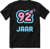 92 Jaar Feest kado T-Shirt Heren / Dames - Perfect Verjaardag Cadeau Shirt - Licht Blauw / Licht Roze - Maat XXL