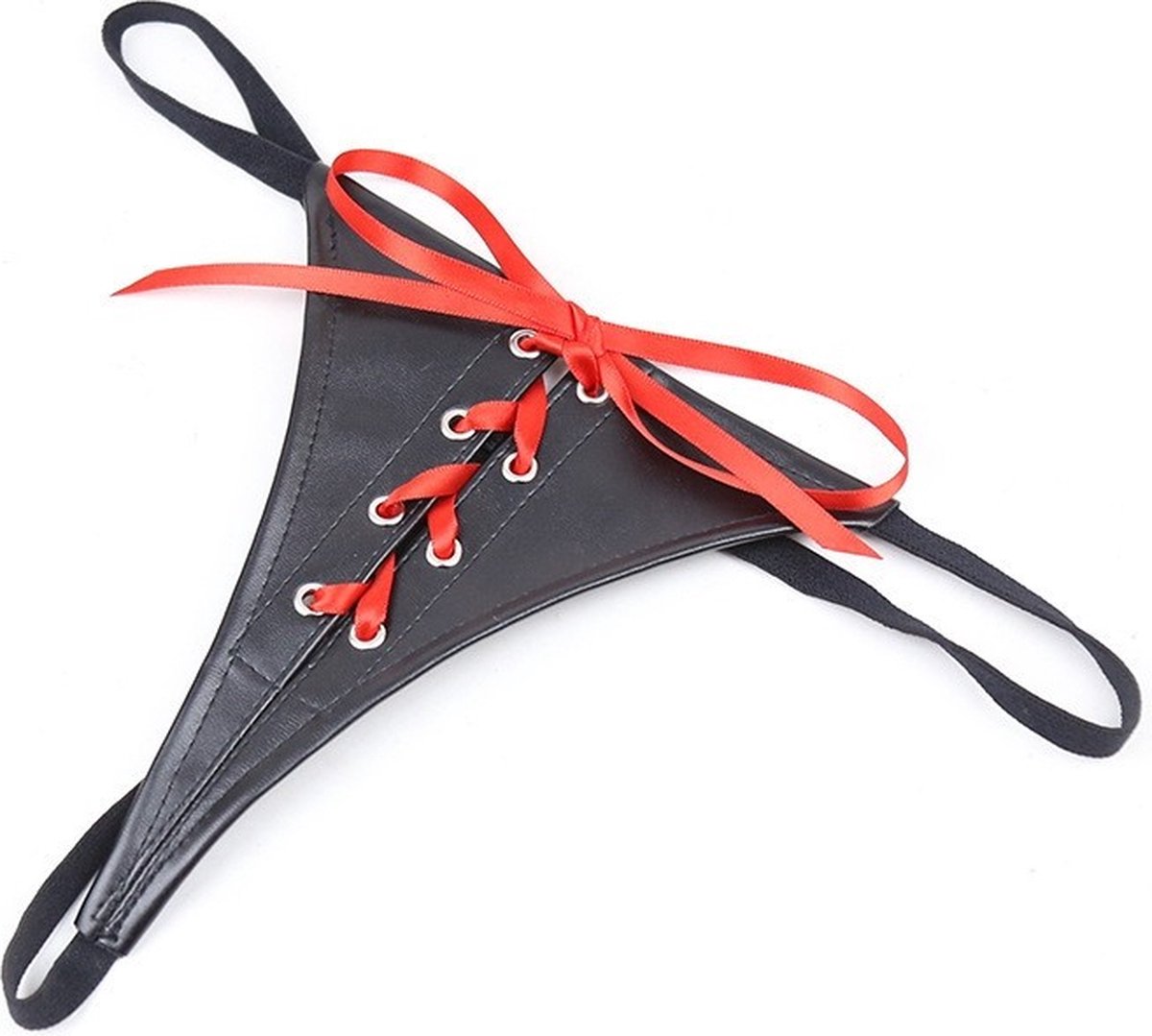 Nooitmeersaai - PU leren zwarte string met rode veter - One Size