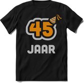 45 Jaar Feest kado T-Shirt Heren / Dames - Perfect Verjaardag Cadeau Shirt - Goud / Zilver - Maat L