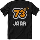 73 Jaar Feest kado T-Shirt Heren / Dames - Perfect Verjaardag Cadeau Shirt - Goud / Zilver - Maat XXL