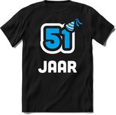 51 Jaar Feest kado T-Shirt Heren / Dames - Perfect Verjaardag Cadeau Shirt - Wit / Blauw - Maat XL