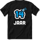 14 Jaar Feest kado T-Shirt Heren / Dames - Perfect Verjaardag Cadeau Shirt - Wit / Blauw - Maat XXL