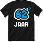 62 Jaar Feest kado T-Shirt Heren / Dames - Perfect Verjaardag Cadeau Shirt - Wit / Blauw - Maat M