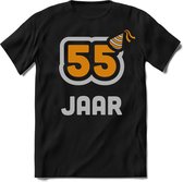 55 Jaar Feest kado T-Shirt Heren / Dames - Perfect Verjaardag Cadeau Shirt - Goud / Zilver - Maat S