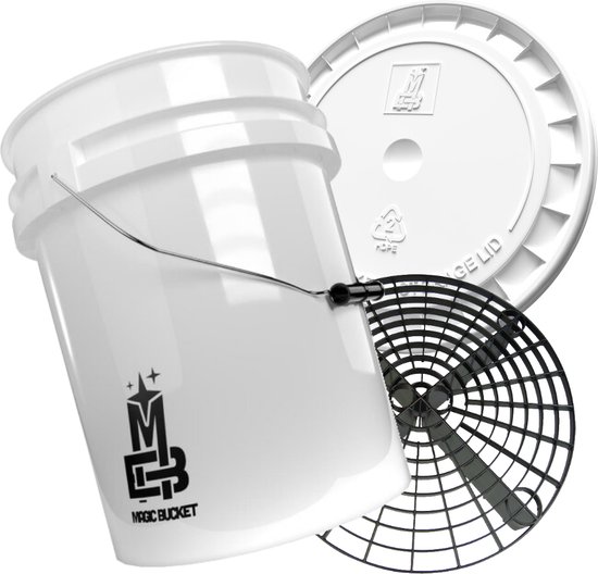 Magic Bucket Autohandwasbundel, wasemmer met bijpassende emmerdeksel, ca. 13 liter, met Grit Guard emmerinzetstuk vuilzeef, wasset, camouflage groen/goud