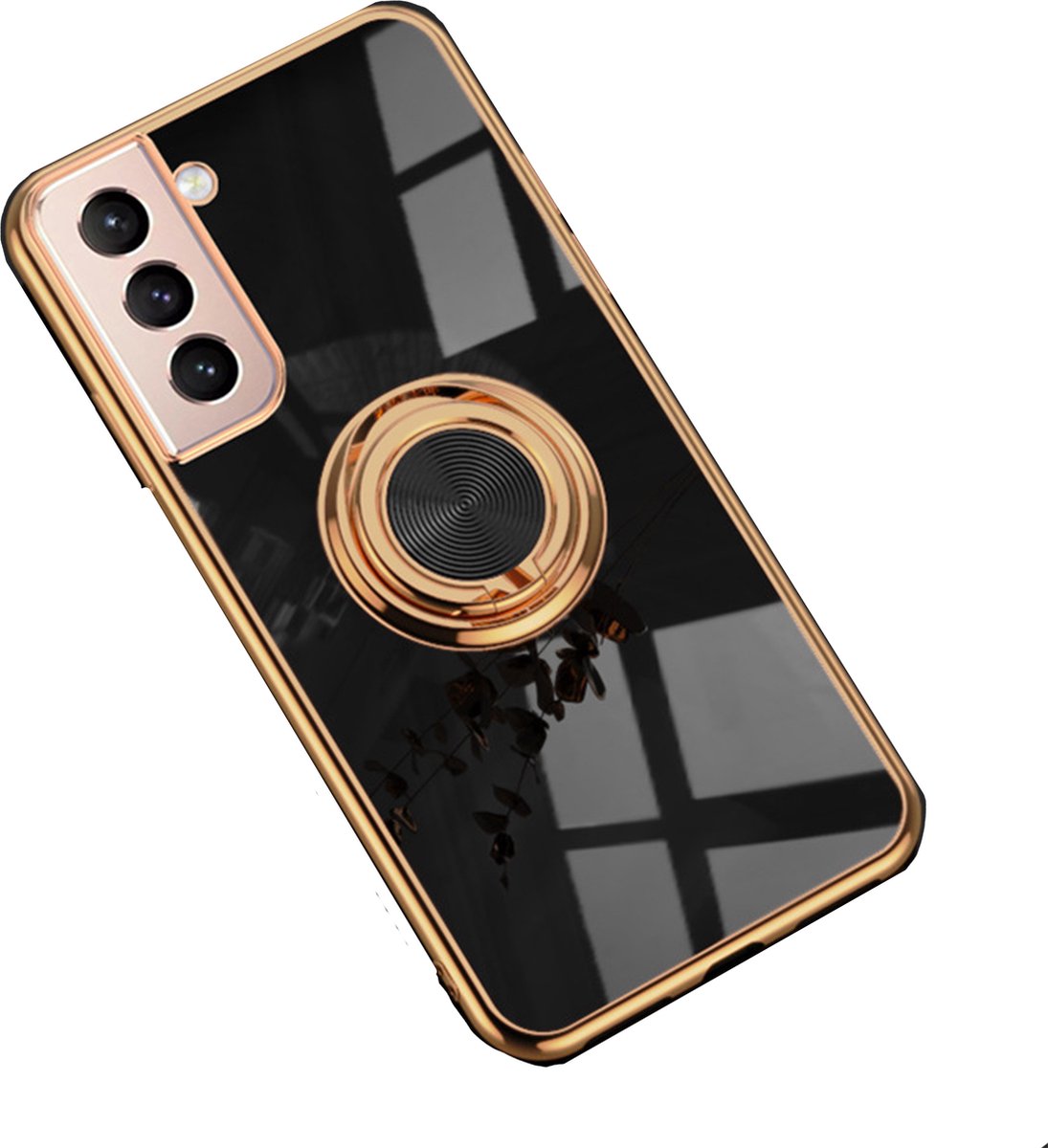 Samsung S21 hoesje met ring - Kickstand - Samsung - Goud detail - Handig - Hoesje met ring - 5 verschillende kleuren - zalm roze - Grijs/blauw - Donker groen - Zwart - Paars