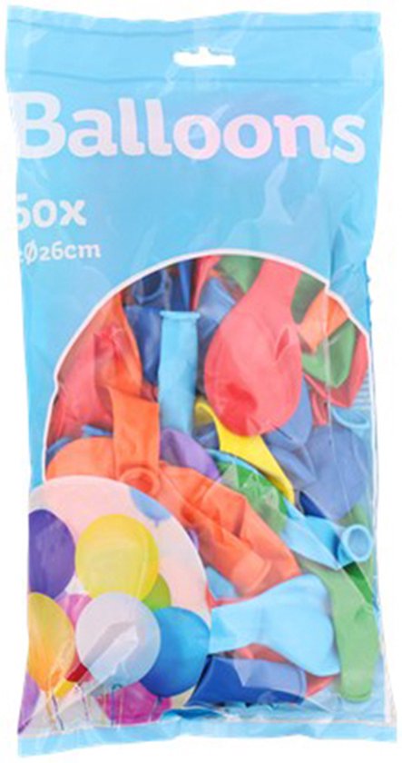 Ballonnen Assorti - Multicolor - Latex - Ca. ⌀ 26 cm - 50 Stuks - Feest - Feestje - Verjaardag - Feestdecoratie - Ballon