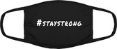 Stay strong - blijf sterk | gezichtsmasker | bescherming | bedrukt | logo | Zwart mondmasker van katoen, uitwasbaar & herbruikbaar. Geschikt voor OV