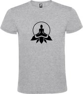 Grijs T shirt met print van " Boeddha in cirkel op lotusbloem " print Zwart size L