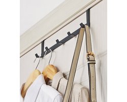 Hangende Kapstok - Deurrek - Deurkapstok met 5 Deur Haken - Deurhanger -  Kapstok voor Handdoek en Kleding - Woonaccessoires -Metaal - Zwart