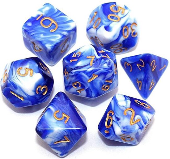 Thumbnail van een extra afbeelding van het spel DnD dice set - Inclusief velvet bewaarzakje - Smoke series - Moon Blue - Dungeons and Dragons dobbelstenen