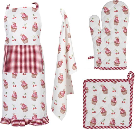 Ensemble de gant de cuisine et manique en coton rouge - Torchons