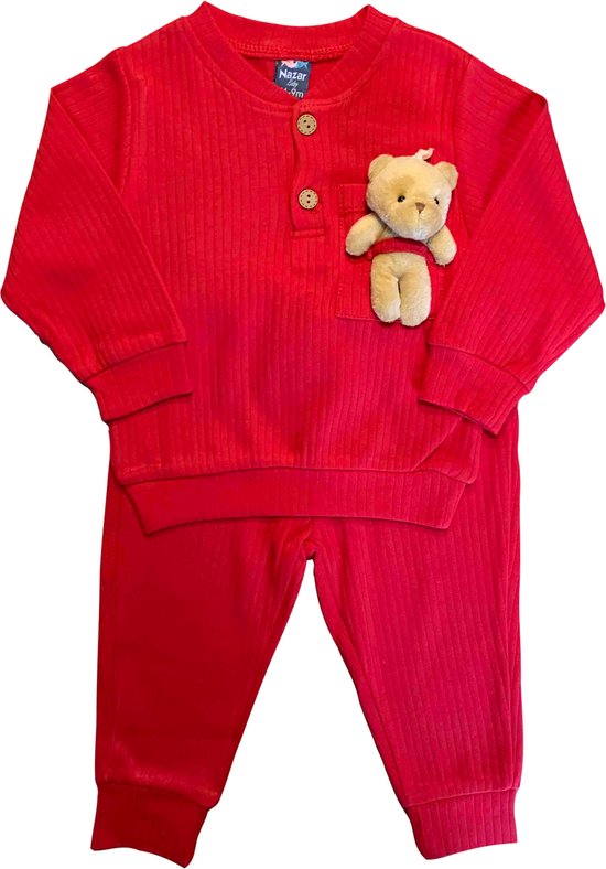 Baby kledingset met knuffel, 9 maanden, maat 74 cm, rood