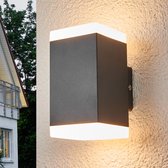Lindby - LED wandlamp buiten - 2 lichts - edelstaal, kunststof - H: 15 cm - donkergrijs, opaalwit - Inclusief lichtbronnen