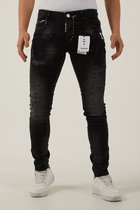 212 by XWAY JEANS K/896 - RIPPET MET PAINT SPLATTER - HEREN SLIM FIT JEANS - SPIJKERBROEK - SLIM FIT - PREMIUM STREET FASHION - ZWART