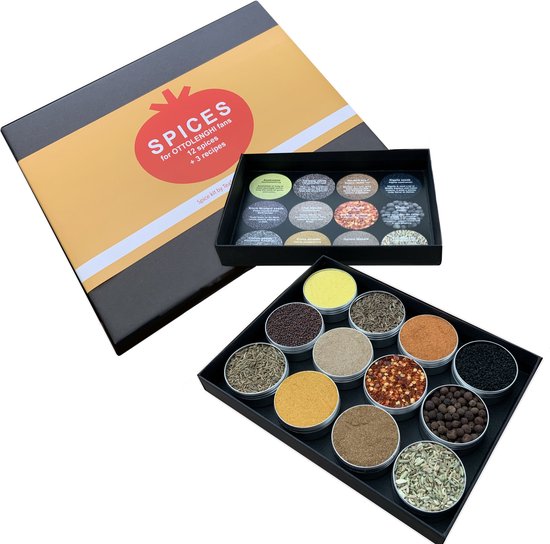 Épices Ottolenghi d'Ottolenghi Test Kitchen 'Shelf Love', ingrédients Ottolenghi. Pots d' Pots d'herbes aromatiques avec Chaat Masala, Asafoetida, graine de Nigelle, Berbere, Feuille de Curry et Piment de la Jamaïque. Un produit de TeaSaltAndSpices.