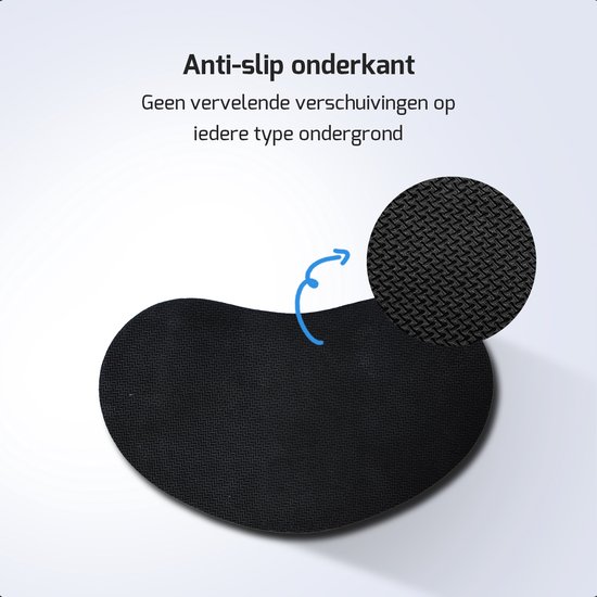 Zwarte polssteun met anti-slip onderkant.
