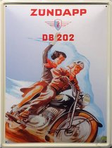 Metalen wandbord Zündapp DB202 - 30 x 40 cm met nostalgische rand