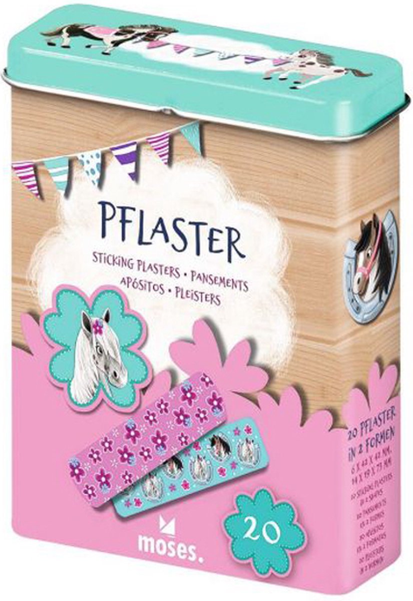 Goedkoopste Moses Pleisters In Metalen Doos Paarden 20-delig Groen/roze
