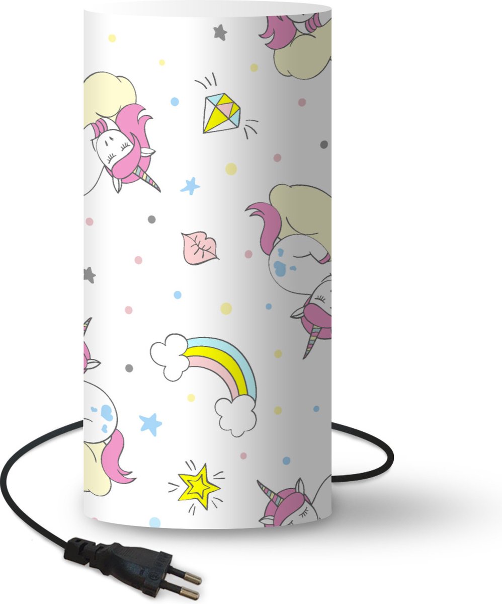 Lamp - Nachtlampje - Tafellamp slaapkamer - Eenhoorn - Patronen - Regenboog - 54 cm hoog - Ø24.8 cm - Inclusief LED lamp