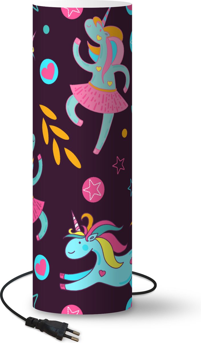 Lamp - Nachtlampje - Tafellamp slaapkamer - Unicorn - Ballet - Patroon - 60 cm hoog - Ø19.1 cm - Inclusief LED lamp