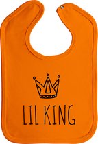 Lil king - drukknoop - stuks 1 - oranje - zwart opdruk - koningsdag - king - feest - slabbetjes - slabber - koningsdag kleding - koningsdag kinderen - koningsdag accessoires - baby - Hollandse cadeautjes