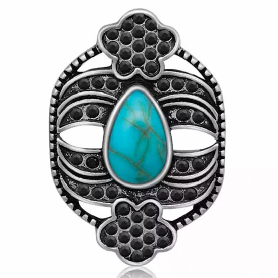 Drukknoop-Button-Snap-Ovaal-Turquoise -Metaal-Sieraden-Charme Bijoux
