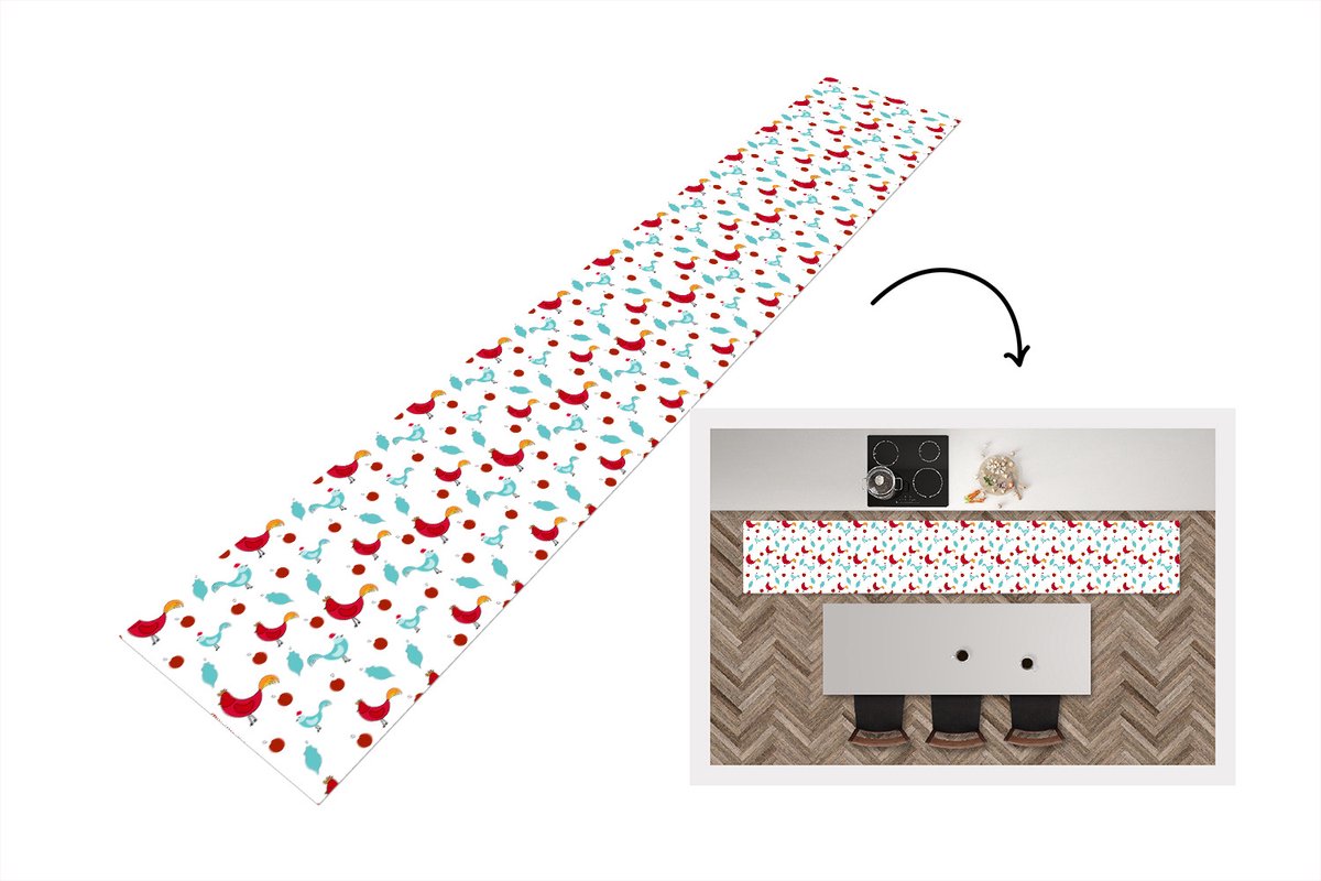 KitchenYeah Keukenloper - Keukenmat - Patronen - Dieren - Kip - Keuken vloerkleed Multicolor